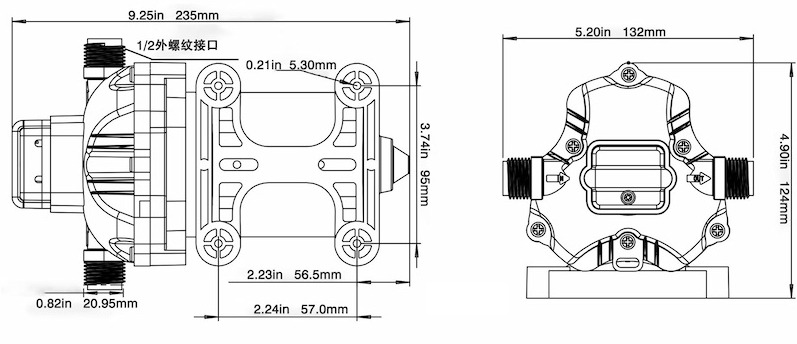 dimesion for F33-115V diaphragm pump